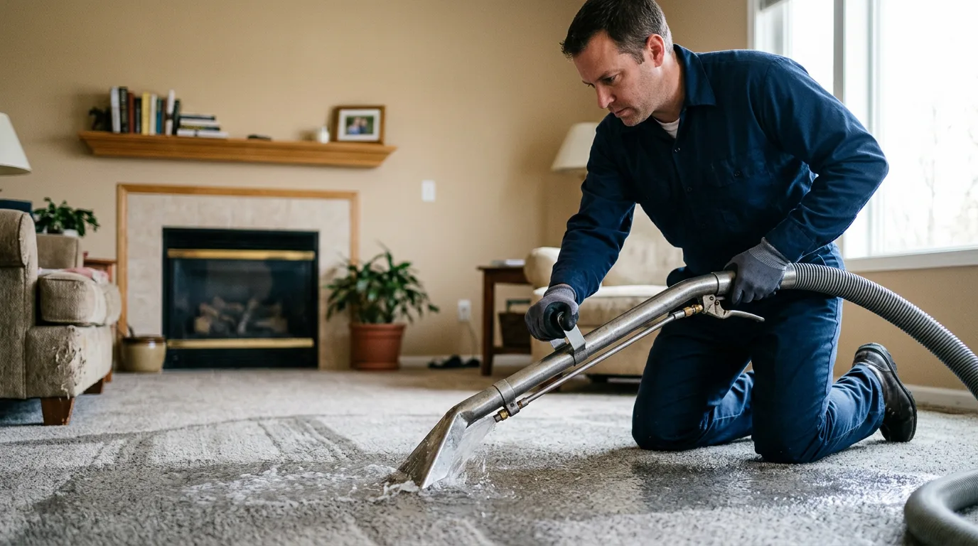 Water damage restoration technician working near Genoa, WI